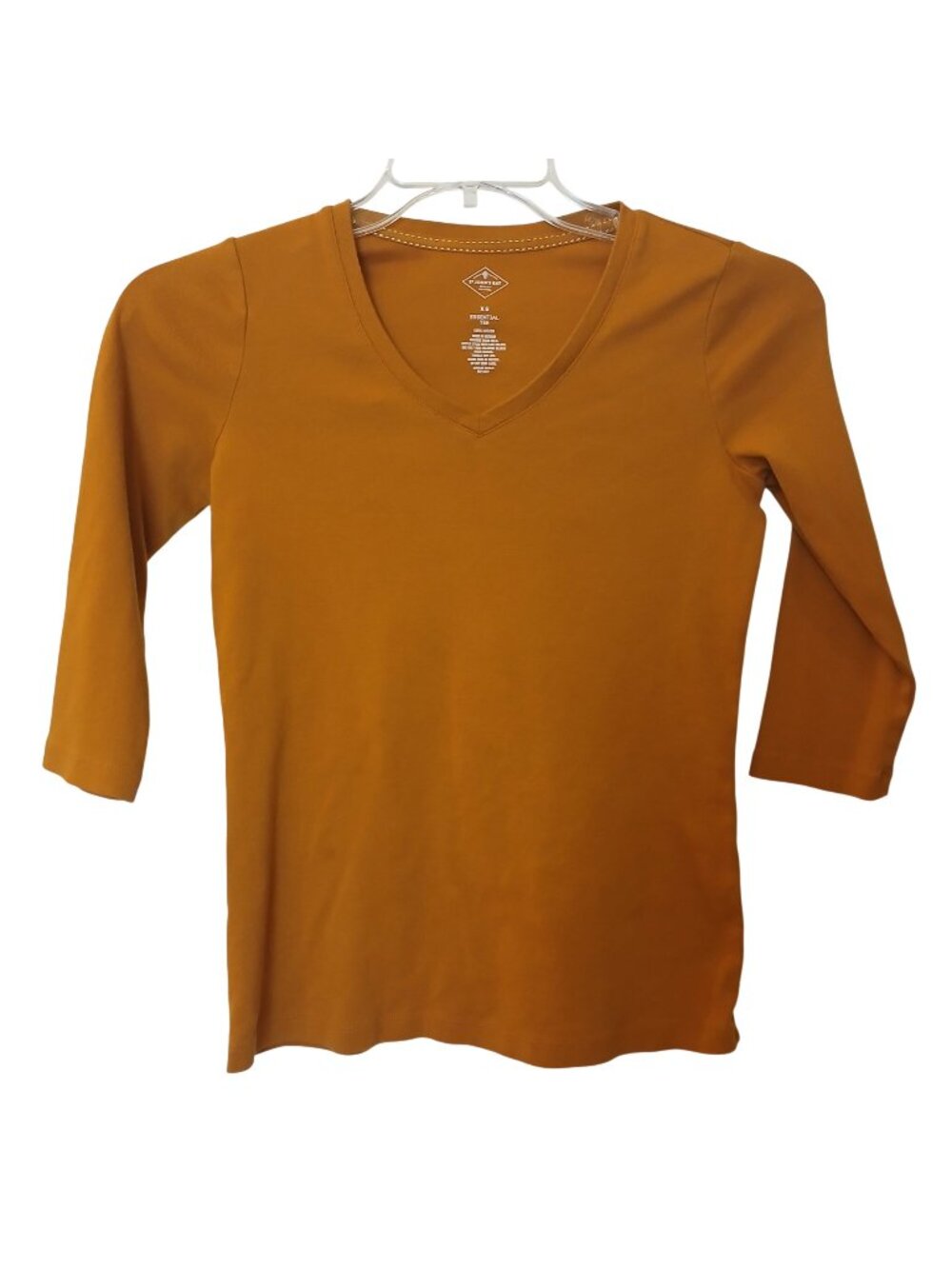 St. Johns Bay XS Gold Yellow 100% Cotton Essential Tee 3/4 Sleeves VNeck #I-8